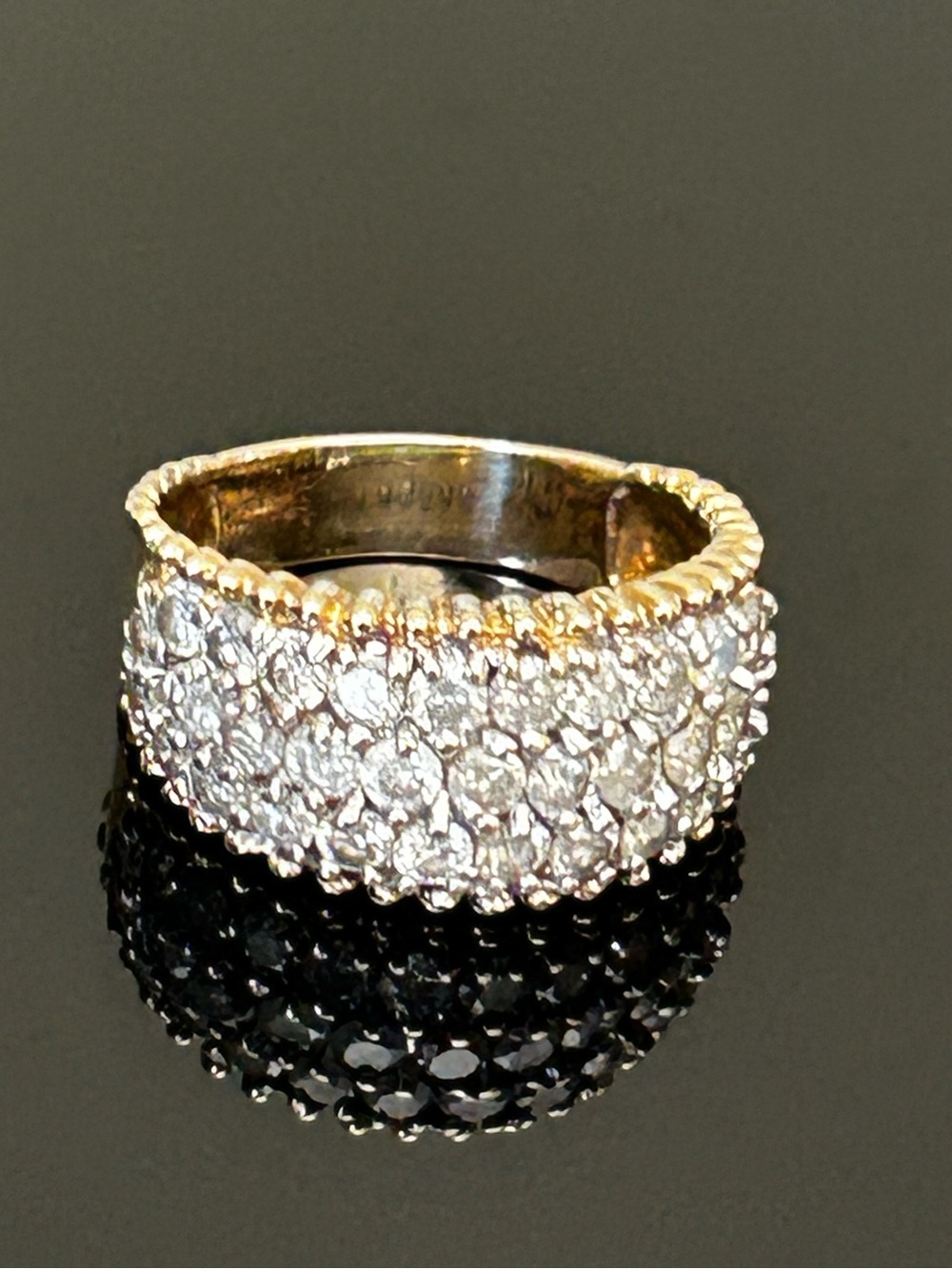 Vintage 10K Yellow Gold Domed Multi-Row Pavé Diamond Anniversary Band 6g Size 7.